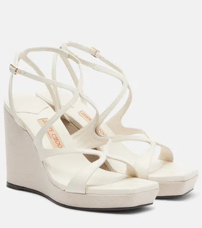 Jimmy Choo Ayla Leather Wedge Sandals In White
