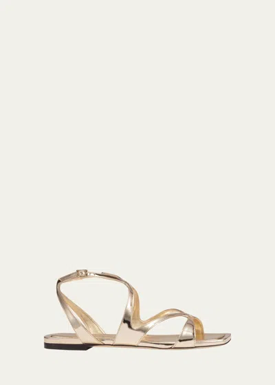 JIMMY CHOO AYLA METALLIC LEATHER ANKLE-STRAP SANDALS