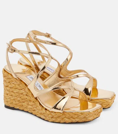 Jimmy Choo Ayla Metallic Leather Espadrille Wedges In Gold