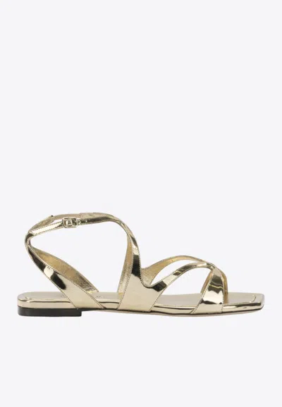 Jimmy Choo Ayla Metallic Leather Flat Sandals In Gold