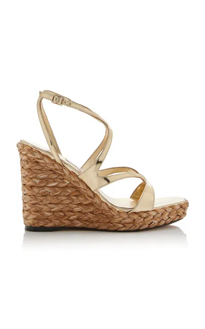 Jimmy Choo Ayla Metallic Leather Wedge Sandals In Gold