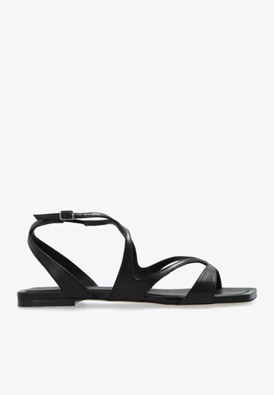 JIMMY CHOO AYLA NAPPA LEATHER FLAT SANDALS