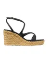 Jimmy Choo Ayla 85 Nappa Leather And Raffia Wedge Sandals In Black