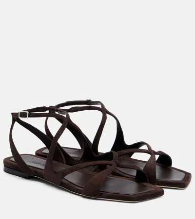 Jimmy Choo Ayla Brown Sandals With Square Toe And Ankle Buckle Closure In Suede Woman