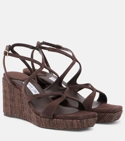 Jimmy Choo Ayla Suede Wedge Sandals In Brown