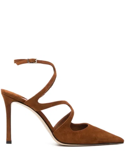 Jimmy Choo Azia 105mm Pointed Suede Pumps In Brown