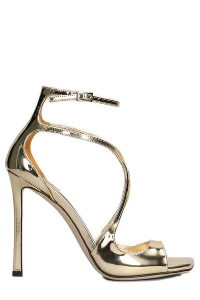 Jimmy Choo Azia 110 Ankle Buckled Sandals In Gold