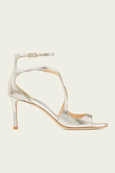 JIMMY CHOO AZIA 75 GLITTER LEATHER SANDALS IN CHAMPAGNE