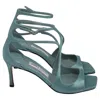 Jimmy Choo Azia 75 Sandal Heels In Green Satin In Green