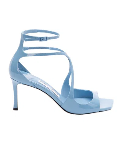 Jimmy Choo Azia 75mm Patent-leather Sandals In Dusty Blue