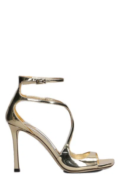 Jimmy Choo Azia 95 Ankle Strapped Sandals In Gold