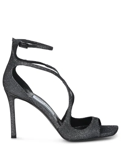 JIMMY CHOO AZIA 95 GLITTER COSMO BLACK SANDALS