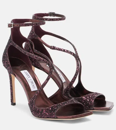 Jimmy Choo Azia 95 Glitter Sandals In Brown