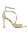 Jimmy Choo 95mm Azia Glittered Buckled Sandals In Metallic