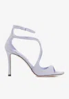 Jimmy Choo Azia 95 Leather Sandals In Blue