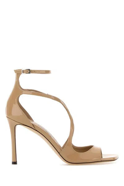 Jimmy Choo Azia 95 Leather Sandals With 9.5 Cm Heel In Beige O Tan