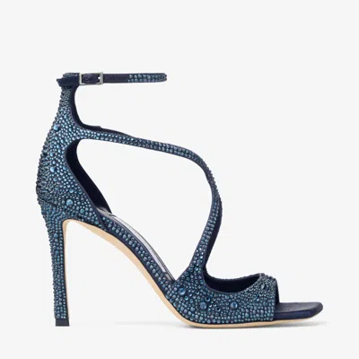 Jimmy Choo Azia 95 Marine Crystal-embellished Satin Sandals Blue 37