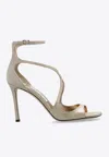 Jimmy Choo 95mm Azia Ankle-strap Heeled Sandals In Gold