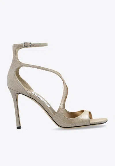Jimmy Choo Azia 95 Metallic Leather Sandals In Gold