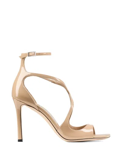 Jimmy Choo Azia 95 Patent Leather Sandals In Neutral
