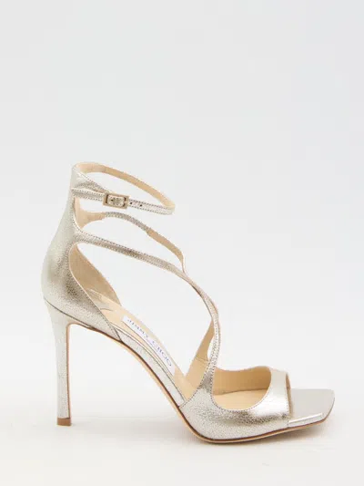 Jimmy Choo Azia Metallic 75mm Sandals In Beige