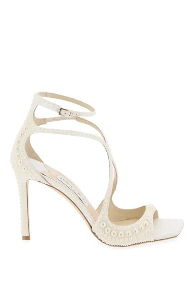 Jimmy Choo Azia 95 Sandals With Pearls In Black,white
