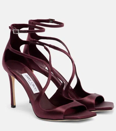 Jimmy Choo Azia 95 Satin Sandals In Burgundy