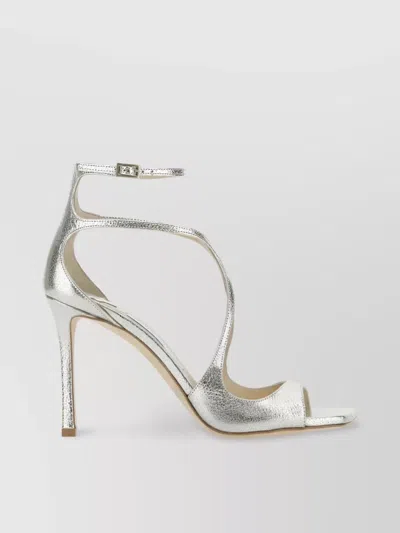 Jimmy Choo Azia 95mm Luxe Leather Sandals In Metallic