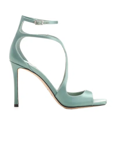Jimmy Choo Azia 95mm Metallic-effect Sandals In Green