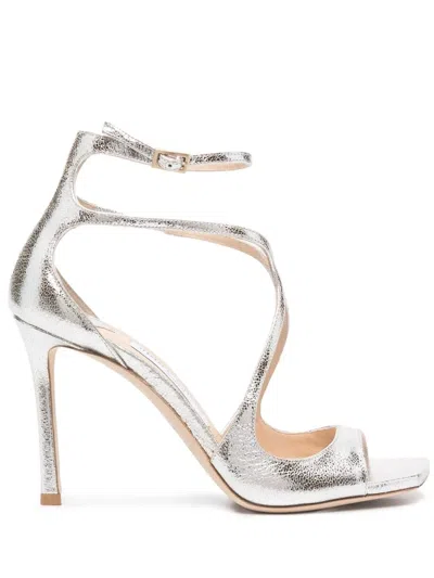 JIMMY CHOO AZIA 95MM METALLIC LEATHER SANDALS