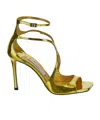 Jimmy Choo Citrine Liquid Metal Leather Azia 95 Sandals In Brown