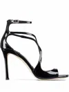 Jimmy Choo Womens Black Azia 110 Strappy Patent Leather Sandals In Schwarz