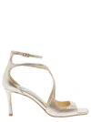 JIMMY CHOO 'AZIA' CHAMPAGNE SANDALS WITH CURVED STRAPS IN GLITTER LEATHER WOMAN