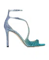 Jimmy Choo Azia 95 Sandal In Blue Peacock With Crystals In Blue