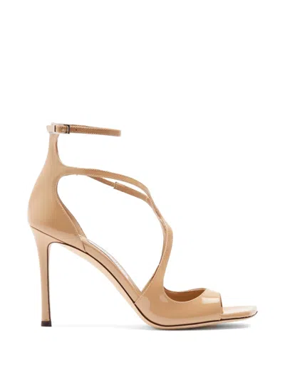 Jimmy Choo Azia 95 Patent Leather Sandals In Brown