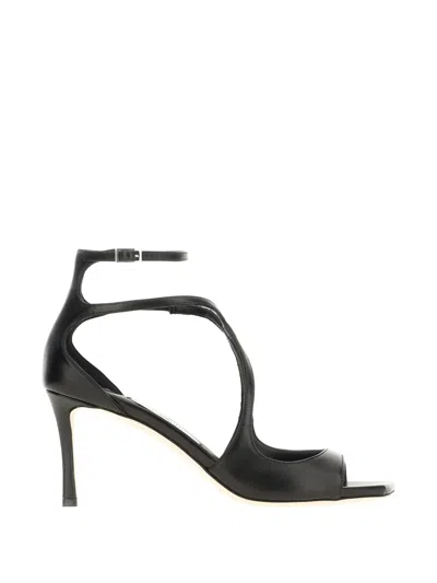 Jimmy Choo Square-toe Black Calf Leather Sandals With Interwoven Straps