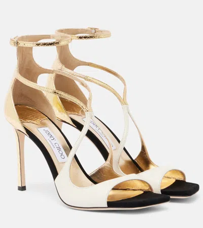 Jimmy Choo Azia Open Toe Metallic Stiletto Pumps In Gold