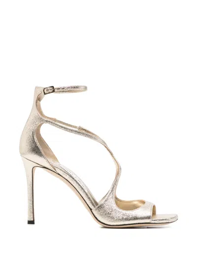 Jimmy Choo Azia 95mm Gold Calf Leather Lamb Leather Calf Leather Heeled Sandals