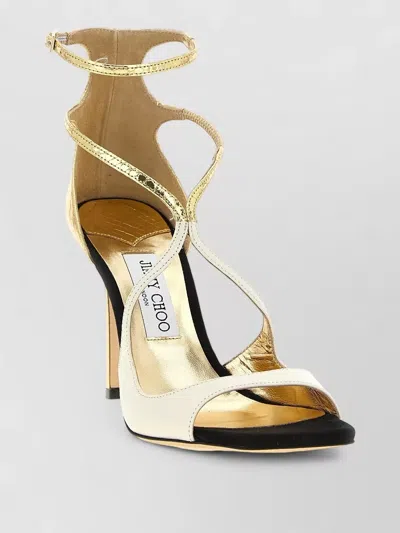 Jimmy Choo Azia Open Toe Metallic Stiletto Pumps In Gold