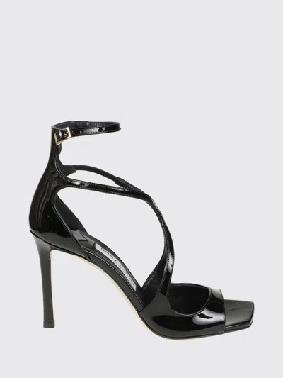Jimmy Choo Azia Patent Leather High Heel Sandals With Ankle Strap In Black