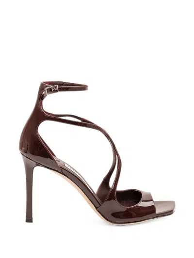 Jimmy Choo Azia Sandals In Deep Red Patent Leather In Brown