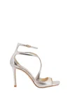 Jimmy Choo Azia 75 Glitter Leather Sandals In Champagne