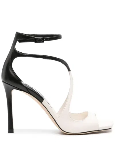 JIMMY CHOO AZIA SANDALS IN BLACK AND WHITE MILK PATCHWORK NAPPA LEATHER