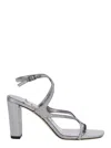 Jimmy Choo 'azie' Metallic Sandals With High Stacked Heel And Criss-cross Strap In Grey