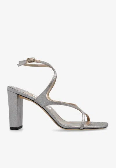 JIMMY CHOO AZIE 85 METALLIC LEATHER SANDALS