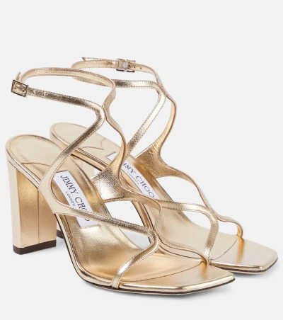 Jimmy Choo Azie 85 Metallic Leather Sandals In Gold