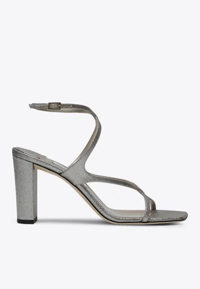 Jimmy Choo Azie 85 Metallic Leather Sandals In Blue