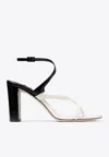 Jimmy Choo Logo Logo Thick Heeled High Heeled Sandals In Monochrome
