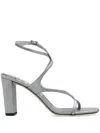 Jimmy Choo 'azie' Metallic Sandals With High Stacked Heel And Criss-cross Strap