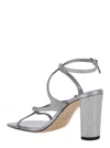 Jimmy Choo 'azie' Metallic Sandals With High Stacked Heel And Criss-cross Strap In Grey